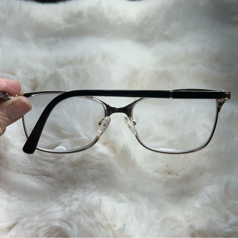 Marie Claire Satin Black &‎ Gold Rectangular Eyeglasses Frames | 54-16-140